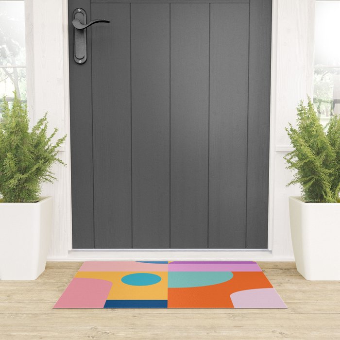 Playful Color Block Shapes in Bright Shades of Orange, Blue, Yellow, and Pink Welcome Mat Gallery Image 3