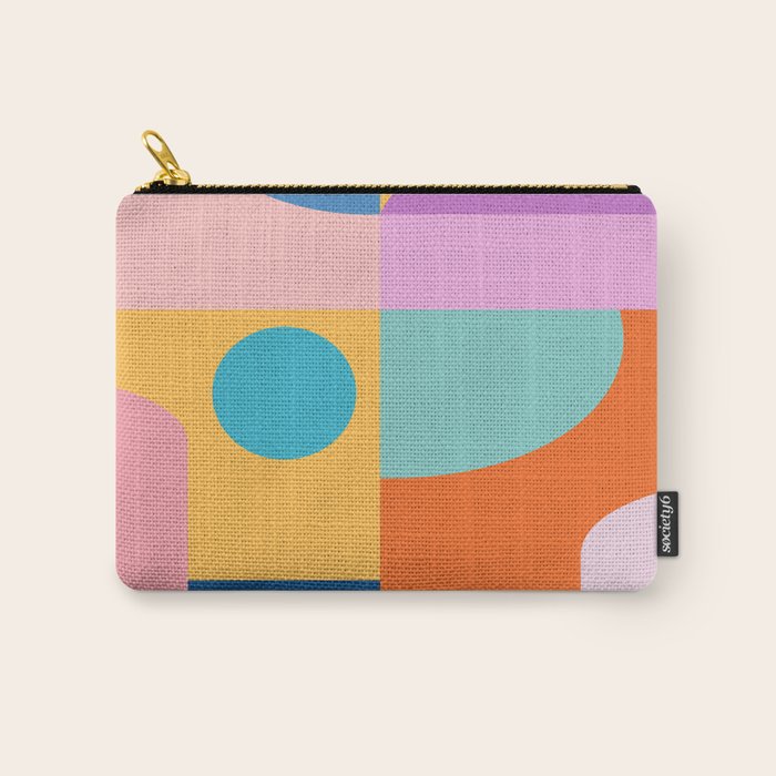 Playful Color Block Shapes in Bright Shades of Orange, Blue, Yellow, and Pink Carry All Pouch Gallery Image 1