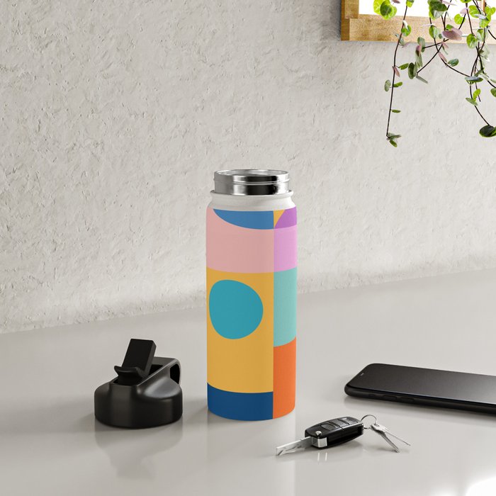 Playful Color Block Shapes in Bright Shades of Orange, Blue, Yellow, and Pink Water Bottle Gallery Image 4