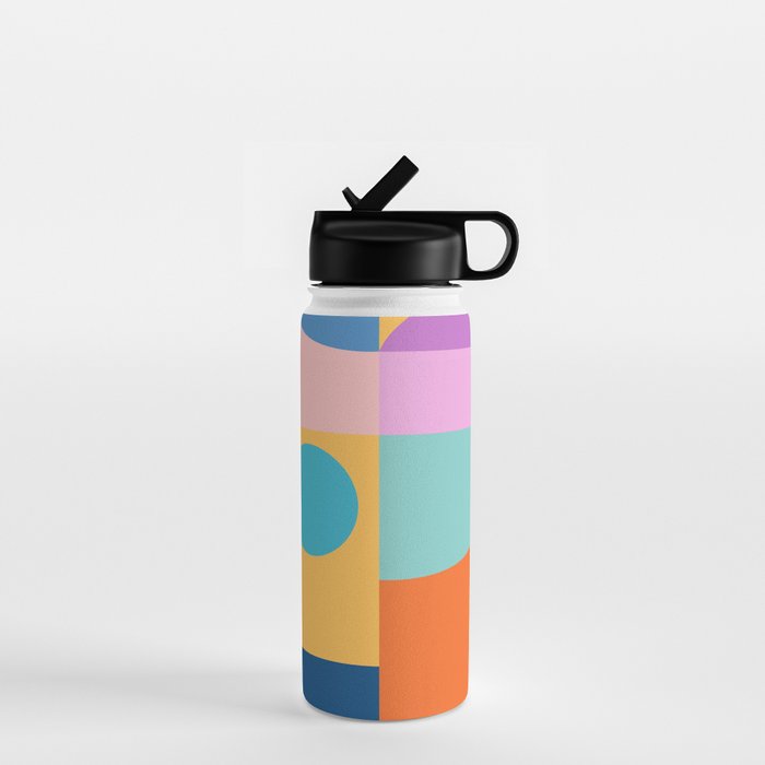 Playful Color Block Shapes in Bright Shades of Orange, Blue, Yellow, and Pink Water Bottle Gallery Image 1