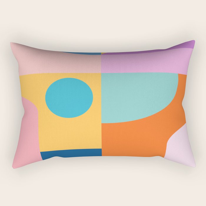 Playful Color Block Shapes in Bright Shades of Orange, Blue, Yellow, and Pink Rectangular Pillow Gallery Image 1