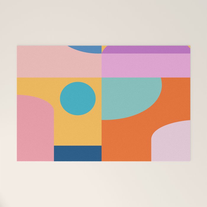 Playful Color Block Shapes in Bright Shades of Orange, Blue, Yellow, and Pink Welcome Mat Gallery Image 1