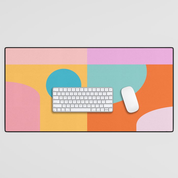 Playful Color Block Shapes in Bright Shades of Orange, Blue, Yellow, and Pink Desk Mat Gallery Image 1