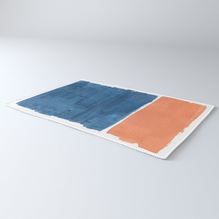 Navy Blye Tan Minimalist Modern Mid Century Rothko Color Block Squares by Ejaaz Haniff Rug Gallery Image 3