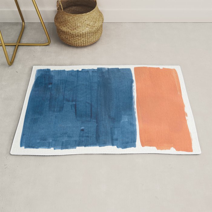 Navy Blye Tan Minimalist Modern Mid Century Rothko Color Block Squares by Ejaaz Haniff Rug Gallery Image 1