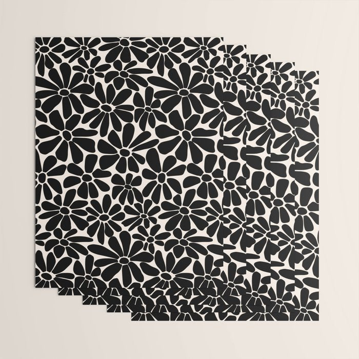 Black and White Retro Floral Art Print  Wrapping Paper Gallery Image 3