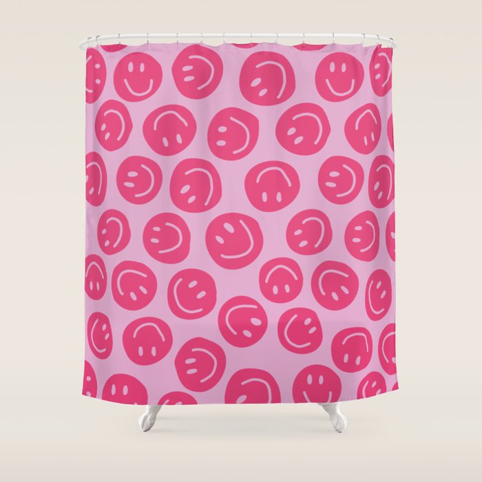 Hot Pink Smiley Faces Shower Curtain Gallery Image 1