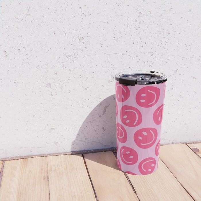 Hot Pink Smiley Faces Travel Mug Gallery Image 4