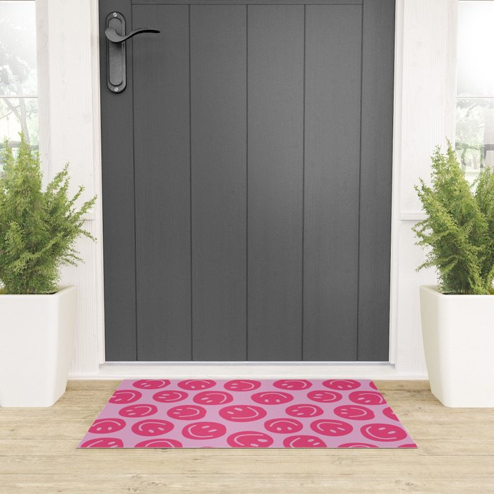 Hot Pink Smiley Faces Welcome Mat Gallery Image 3