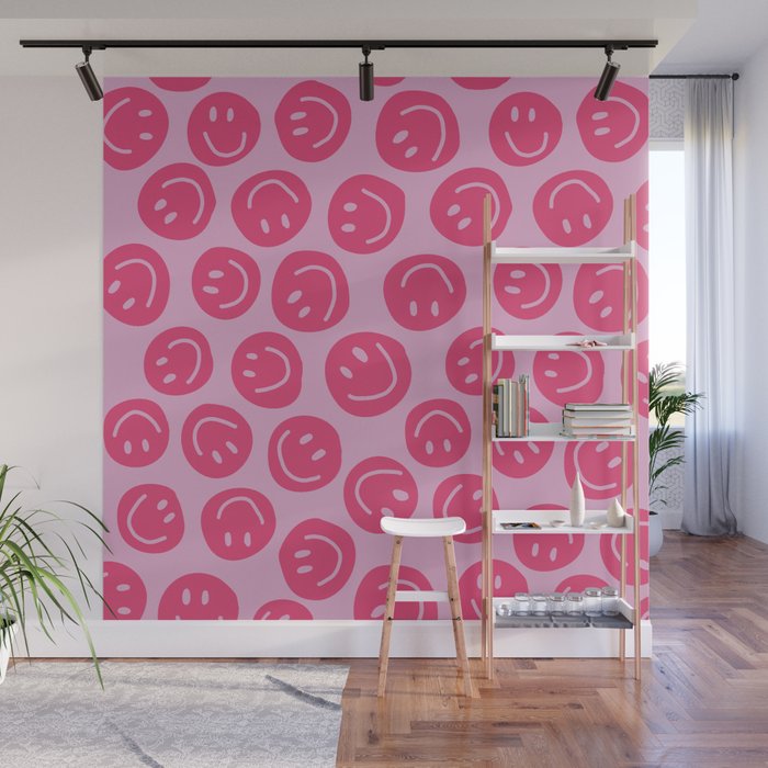 Hot Pink Smiley Faces Wall Mural Gallery Image 1