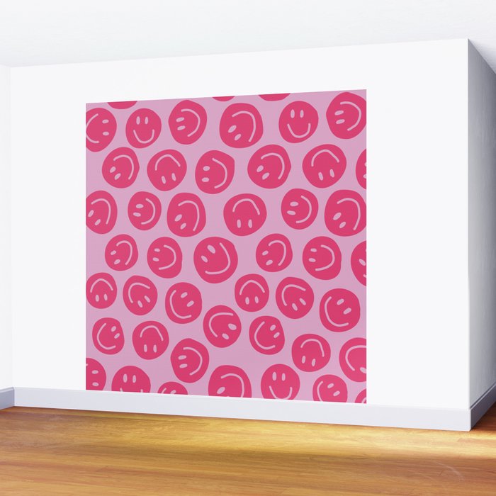 Hot Pink Smiley Faces Wall Mural Gallery Image 2