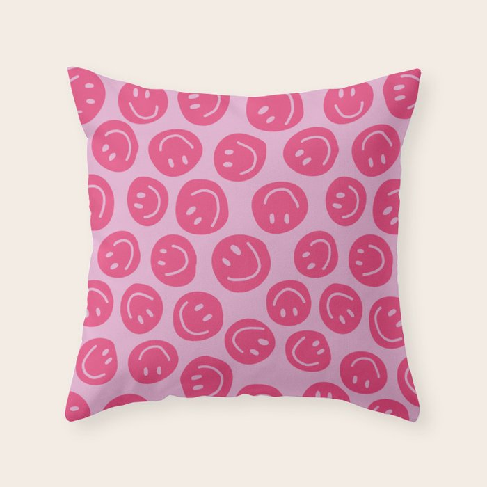 Hot Pink Smiley Faces Throw Pillow Gallery Image 1