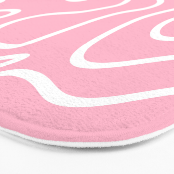 Squiggle Maze Minimalist Abstract Pattern in Bubblegum Pink Bath Mat Gallery Image 3