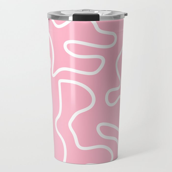 Squiggle Maze Minimalist Abstract Pattern in Bubblegum Pink Travel Mug Gallery Image 1