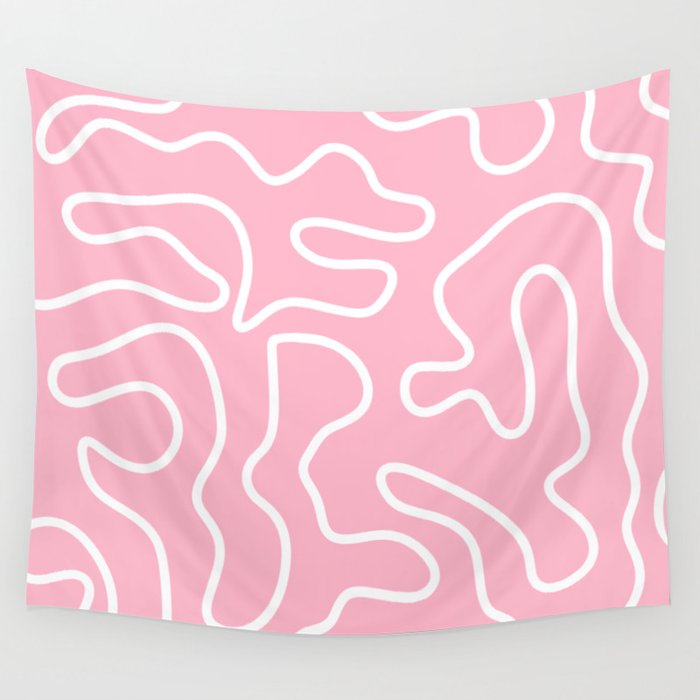Squiggle Maze Minimalist Abstract Pattern in Bubblegum Pink Wall Tapestry Gallery Image 1