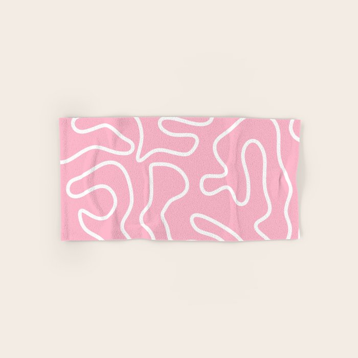 Squiggle Maze Minimalist Abstract Pattern in Bubblegum Pink Bath Towel Gallery Image 1