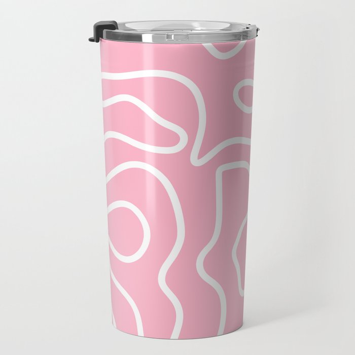 Squiggle Maze Minimalist Abstract Pattern in Bubblegum Pink Travel Mug Gallery Image 3