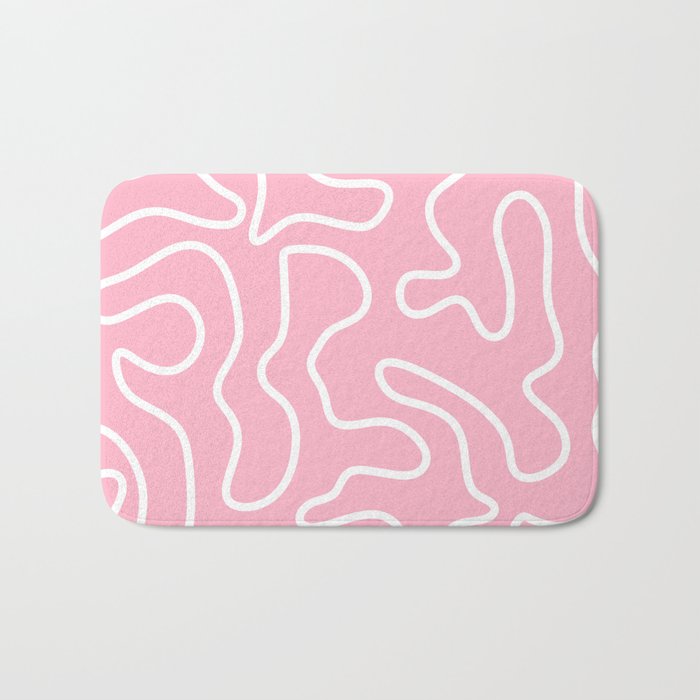 Squiggle Maze Minimalist Abstract Pattern in Bubblegum Pink Bath Mat Gallery Image 1
