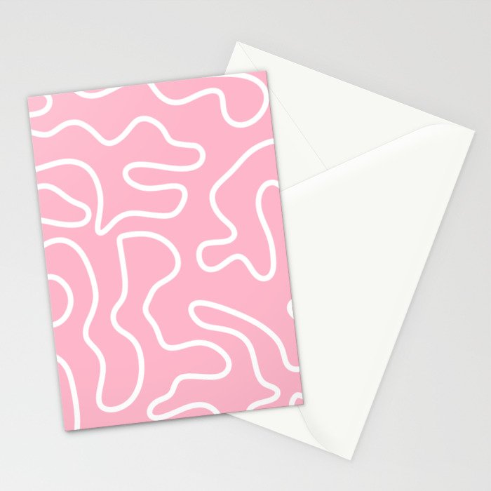 Squiggle Maze Minimalist Abstract Pattern in Bubblegum Pink Stationery Card Gallery Image 2