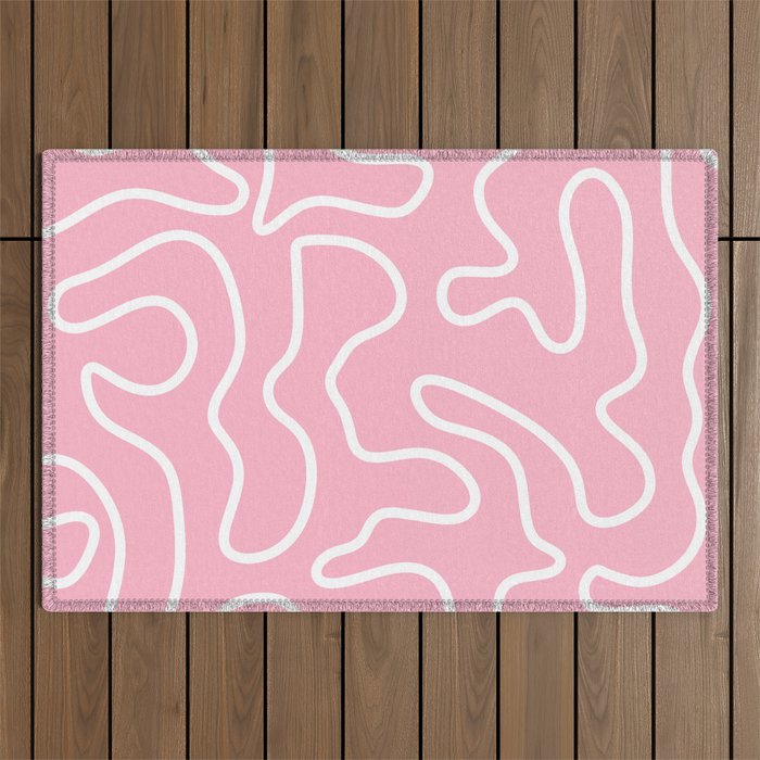 Squiggle Maze Minimalist Abstract Pattern in Bubblegum Pink Outdoor Rug Gallery Image 1