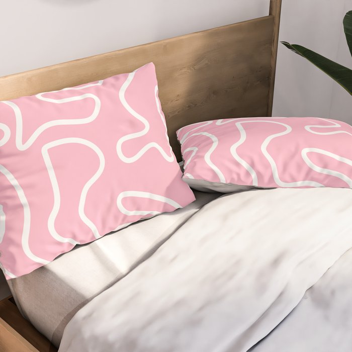 Squiggle Maze Minimalist Abstract Pattern in Bubblegum Pink Pillow Sham Gallery Image 2