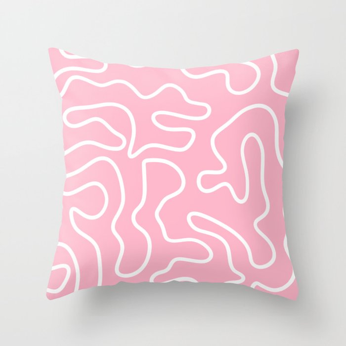 Squiggle Maze Minimalist Abstract Pattern in Bubblegum Pink Throw Pillow Gallery Image 6