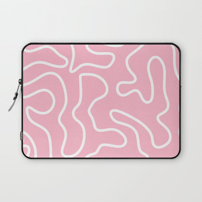 Squiggle Maze Minimalist Abstract Pattern in Bubblegum Pink Laptop Sleeve Gallery Image 1
