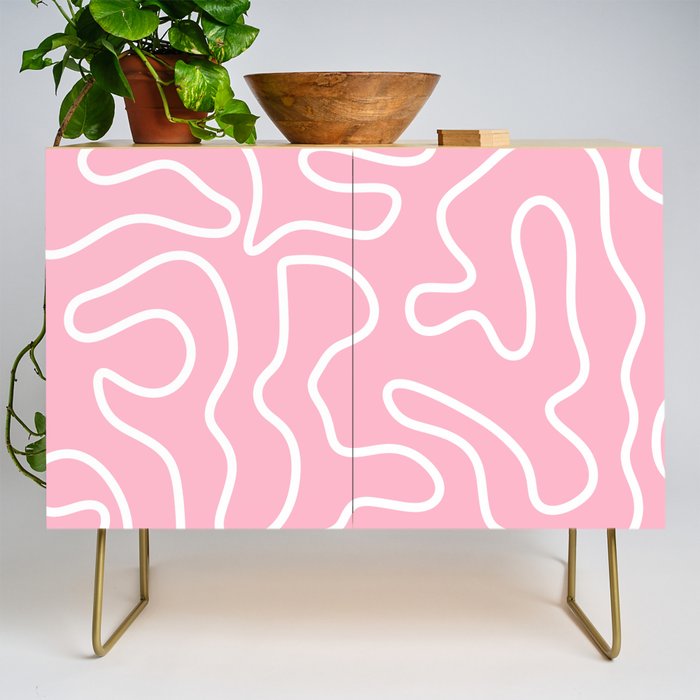 Squiggle Maze Minimalist Abstract Pattern in Bubblegum Pink Credenza Gallery Image 1