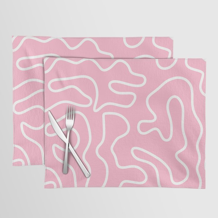 Squiggle Maze Minimalist Abstract Pattern in Bubblegum Pink Placemat Gallery Image 1