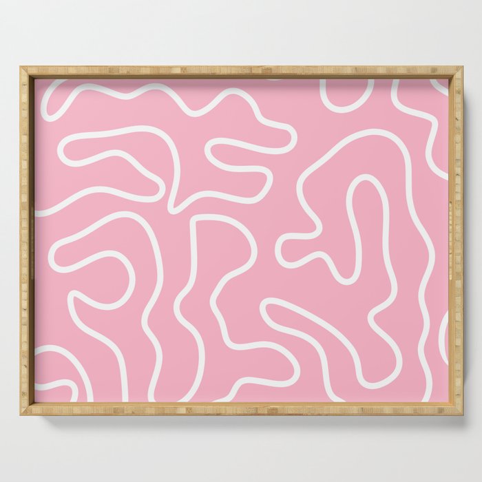 Squiggle Maze Minimalist Abstract Pattern in Bubblegum Pink Serving Tray Gallery Image 1