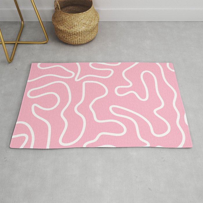 Squiggle Maze Minimalist Abstract Pattern in Bubblegum Pink Rug Gallery Image 1