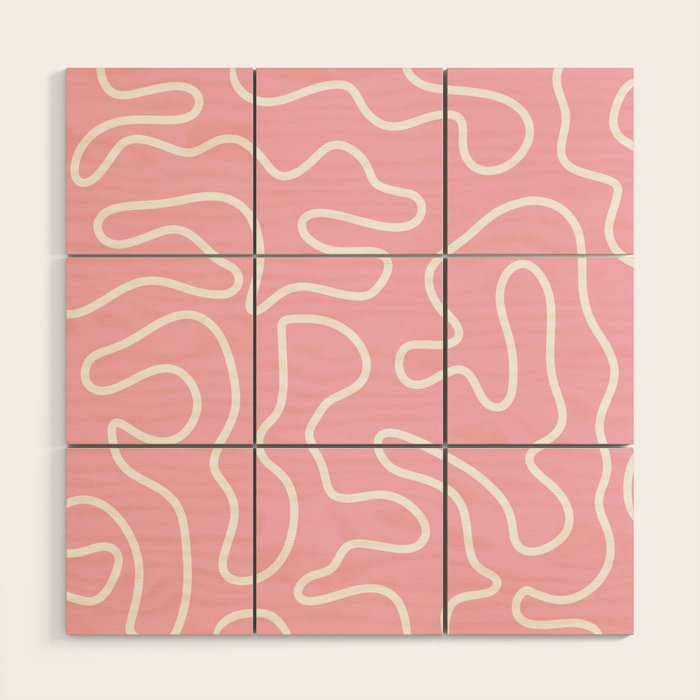 Squiggle Maze Minimalist Abstract Pattern in Bubblegum Pink Wood Wall Art Gallery Image 1