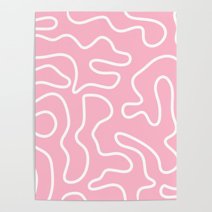 Squiggle Maze Minimalist Abstract Pattern in Bubblegum Pink Poster Gallery Image 4