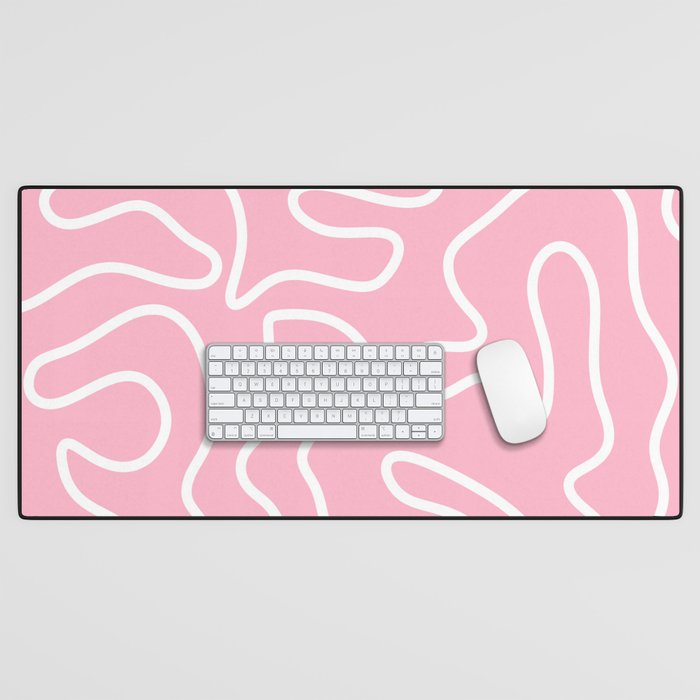 Squiggle Maze Minimalist Abstract Pattern in Bubblegum Pink Desk Mat Gallery Image 1