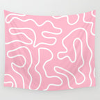 Squiggle Maze Minimalist Abstract Pattern in Bubblegum Pink Wall Tapestry Gallery Image 4