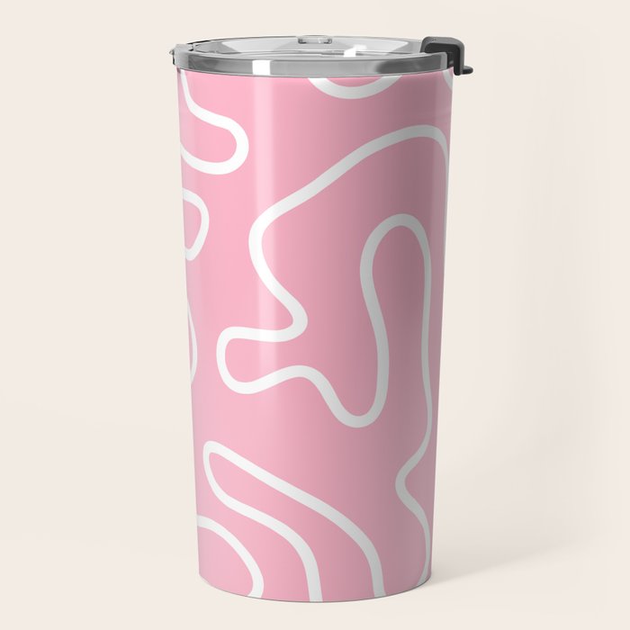 Squiggle Maze Minimalist Abstract Pattern in Bubblegum Pink Travel Mug Gallery Image 2
