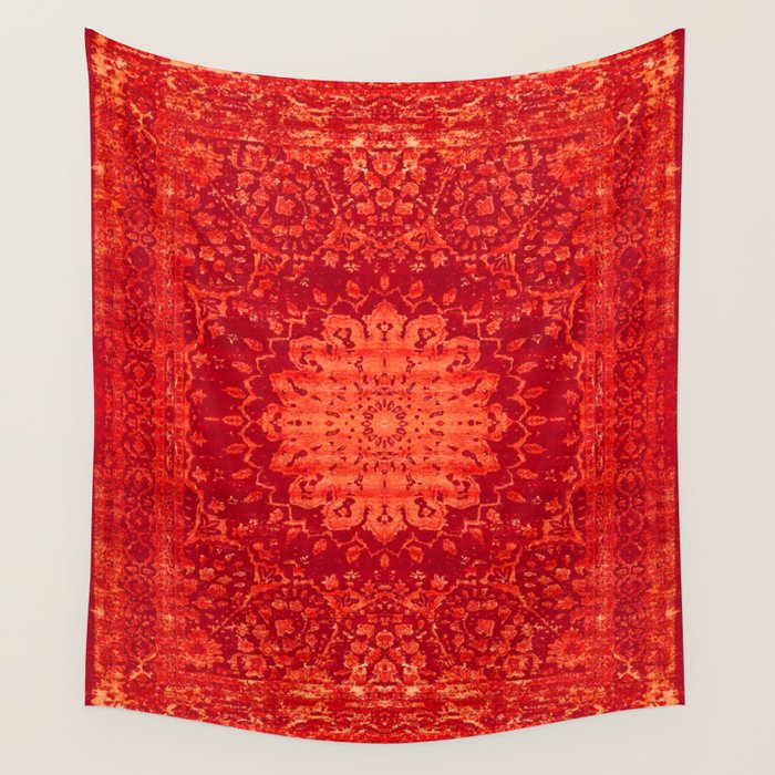 Orange Boho Oriental Traditional Antique Moroccan Style Wall Tapestry Gallery Image 4
