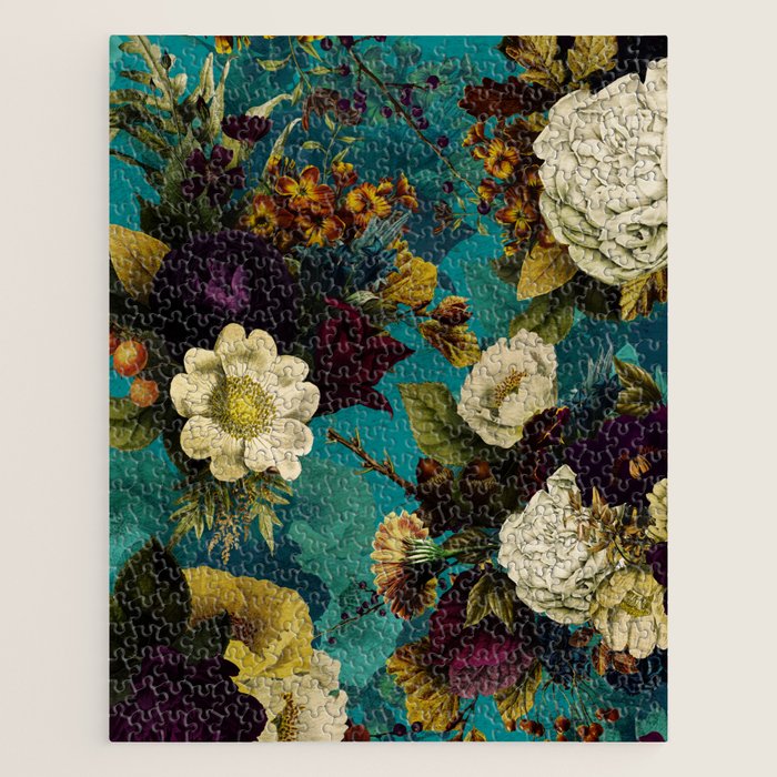 Before Midnight Blue Hour Vintage Fall Flowers Garden Jigsaw Puzzle Gallery Image 1