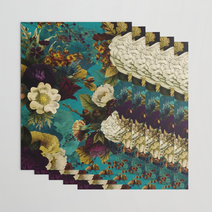 Before Midnight Blue Hour Vintage Fall Flowers Garden Wrapping Paper Gallery Image 3