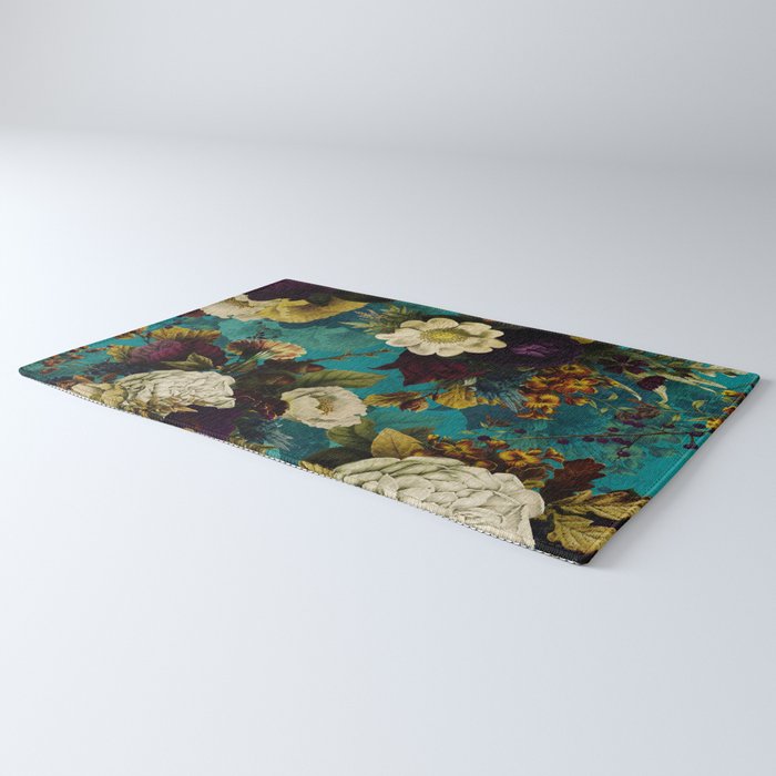 Before Midnight Blue Hour Vintage Fall Flowers Garden Rug Gallery Image 3