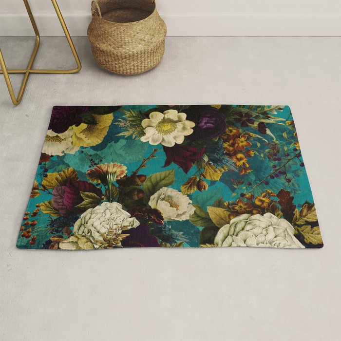 Before Midnight Blue Hour Vintage Fall Flowers Garden Rug Gallery Image 1