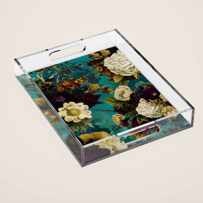 Before Midnight Blue Hour Vintage Fall Flowers Garden Acrylic Tray Gallery Image 1