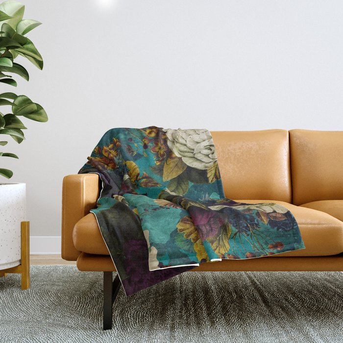 Before Midnight Blue Hour Vintage Fall Flowers Garden Throw Blanket Gallery Image 1