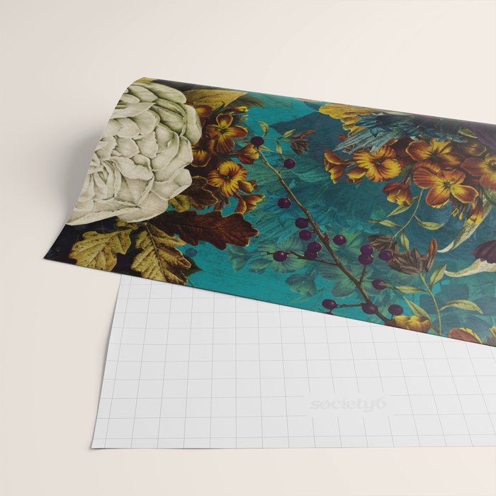 Before Midnight Blue Hour Vintage Fall Flowers Garden Wrapping Paper Gallery Image 2