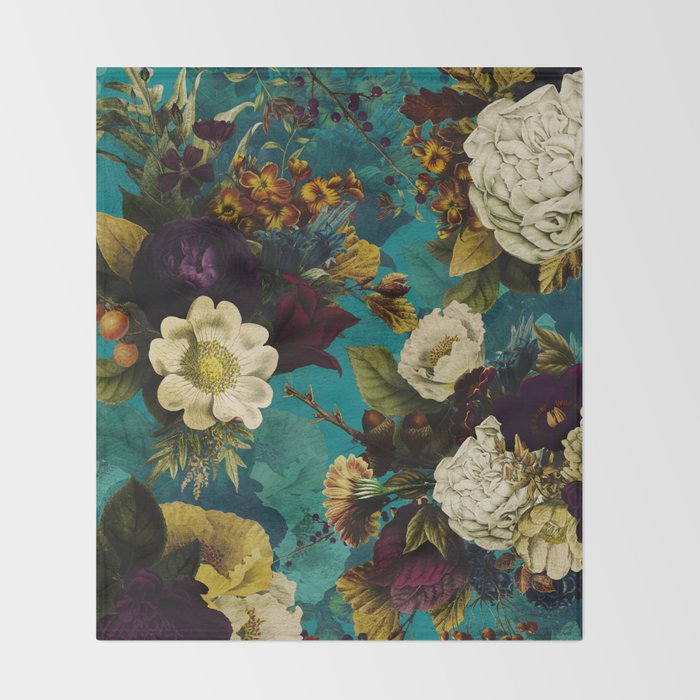 Before Midnight Blue Hour Vintage Fall Flowers Garden Throw Blanket Gallery Image 2