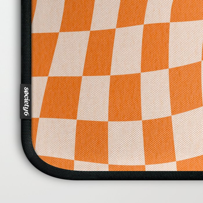 Orange checkered warped pattern, retro 80s groovy Laptop Sleeve Gallery Image 3
