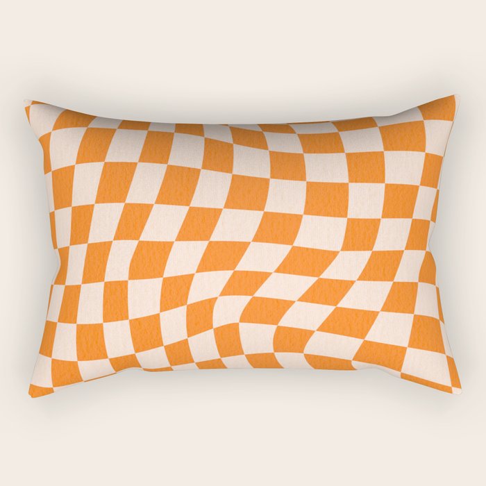 Orange checkered warped pattern, retro 80s groovy Rectangular Pillow Gallery Image 2