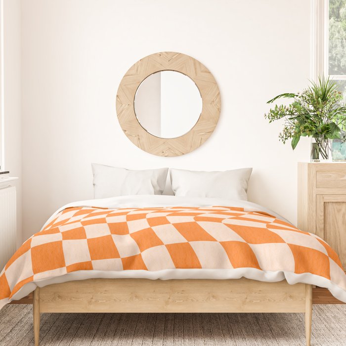Orange checkered warped pattern, retro 80s groovy Duvet Cover Gallery Image 3