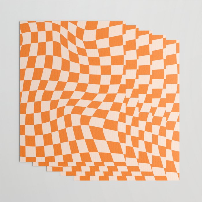 Orange checkered warped pattern, retro 80s groovy Wrapping Paper Gallery Image 3