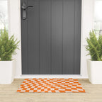 Orange checkered warped pattern, retro 80s groovy Welcome Mat Gallery Image 3